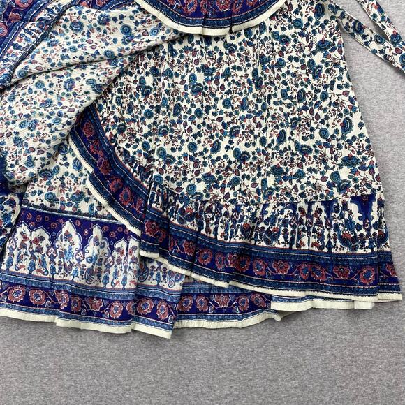BILA Wrap Mini Skirt Large Blue Paisley Floral Western Cowgirl Lightweight Boho - Picture 10 of 15